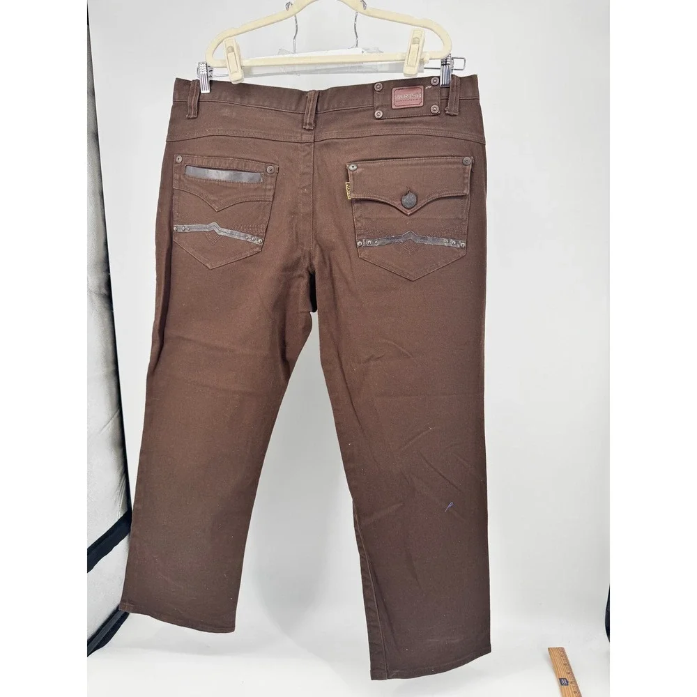 Y2K Parish‎ Brown Jeans 44 Straight Leg Cotton Casual Pants Hip Hop Button Fly